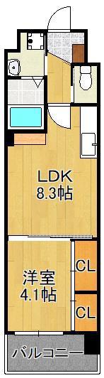 コンダクトレジデンスFUTAJIMA(1LDK/8階)の間取り写真