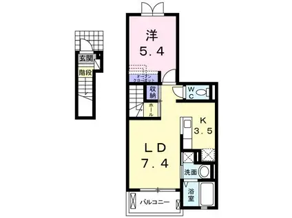 カーサ・フェリオ(1LDK/2階)の間取り写真