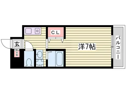 地下鉄西神・山手線 総合運動公園駅 徒歩5分 3階建 築26年(1K/3階)の間取り写真