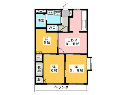 カーサファミリア(3DK/1階)の間取り写真