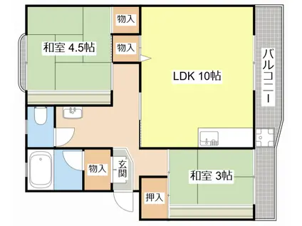 第一辻ハイツ(2LDK/3階)の間取り写真