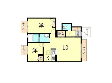 オリゼー芦屋西・D棟(2LDK/1階)の間取り写真
