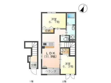 ＪＲ山陰本線 西出雲駅 徒歩22分 2階建 築9年(2LDK/2階)の間取り写真