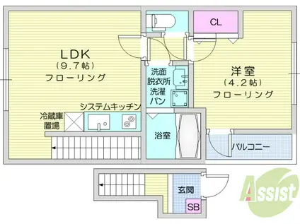 プライムヒルズ(1LDK/2階)の間取り写真