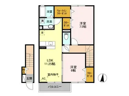 ルワソレイユA(2LDK/2階)の間取り写真