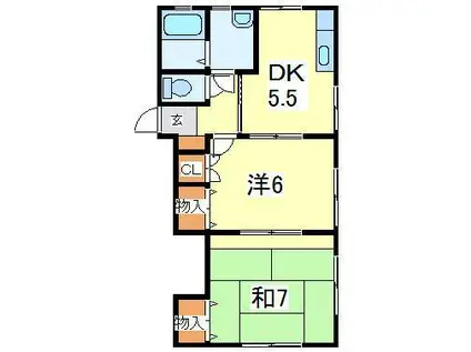 フローラルグレースM(2DK/1階)の間取り写真