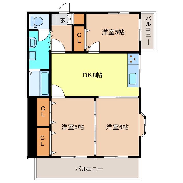 エメラルドマンション津布田(3DK/1階)の間取り写真