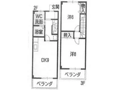 Rハウス仏生寺(2DK/2階)の間取り写真