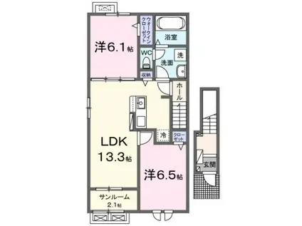 アトラスII(2LDK/2階)の間取り写真