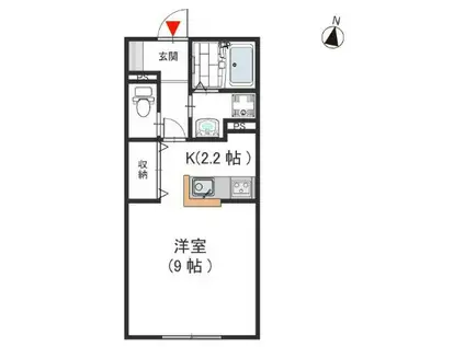 クロワール・シュマン(ワンルーム/1階)の間取り写真