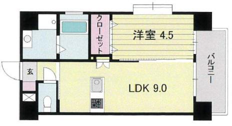 サンハイツ中洲通(1LDK/4階)の間取り写真