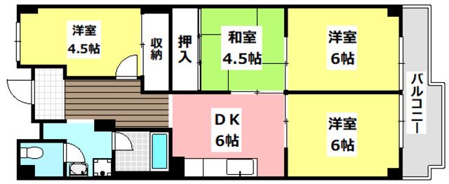 茨木グランドハイツ(4DK/7階)の間取り写真