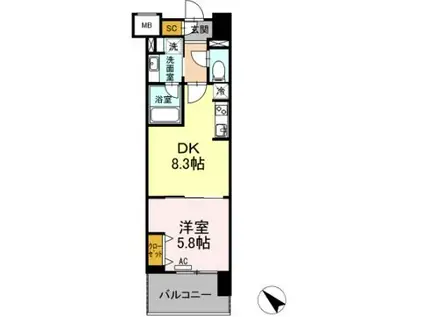 ウィスタリアレジデンス博多(1DK/9階)の間取り写真