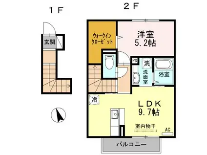サンライズ御井Ⅱ(1LDK/2階)の間取り写真