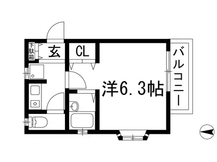 クオリティ宝塚(1K/2階)の間取り写真