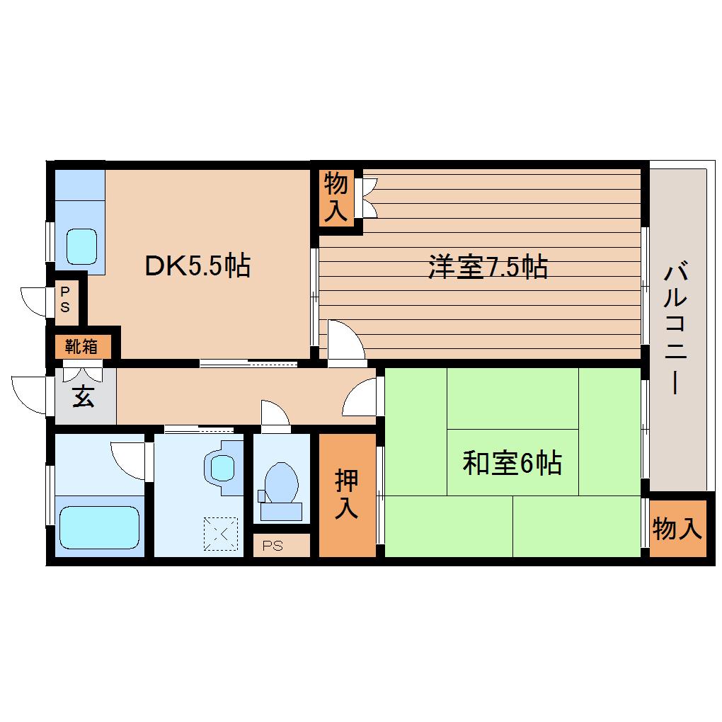 パルメゾン鶴ヶ谷東(2DK/2階)の間取り写真