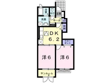 クレメントI(2DK/1階)の間取り写真