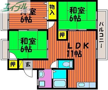シャトル平福B(3LDK/2階)の間取り写真