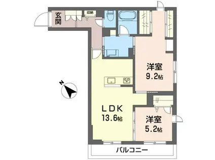 フェリシード野沢(2LDK/2階)の間取り写真