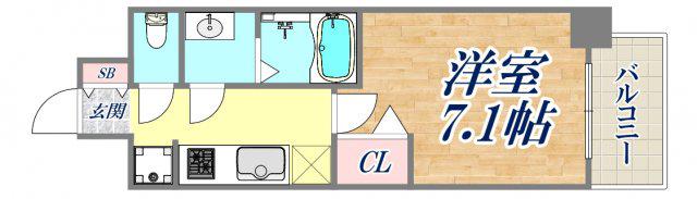 プレサンス兵庫ヴィアーレ(1K/2階)の間取り写真