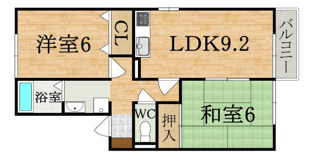 セジュール三笠B棟(2DK/1階)の間取り写真