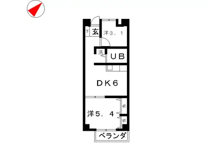 仙台坂アルカディア(2DK/9階)の間取り写真