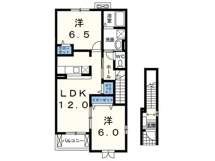 パン・コリーヌ(2LDK/2階)の間取り写真