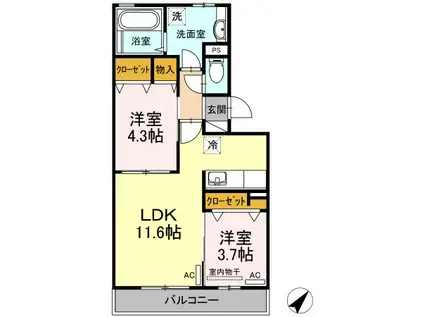 ルクプルA棟(2LDK/3階)の間取り写真