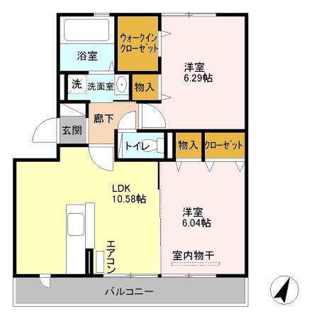 ラグランメール(2LDK/3階)の間取り写真