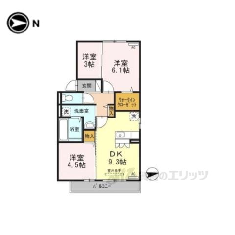 グランドゥール畷(3DK/2階)の間取り写真