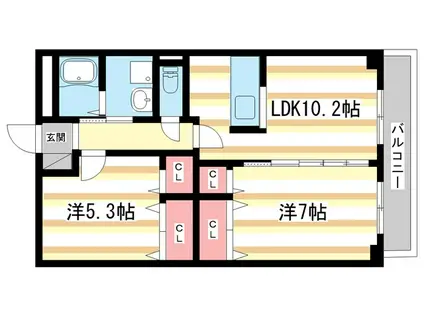 カーサレイメイ B棟(2LDK/3階)の間取り写真