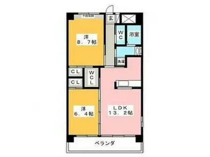 ラ・ポーゼ・ロワイヤル(2LDK/3階)の間取り写真