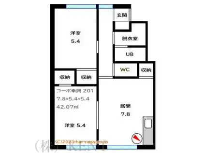 コーポ幸潤(2DK/3階)の間取り写真