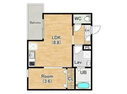 ジーメゾン山科エルヴァ(1LDK/1階)の間取り写真