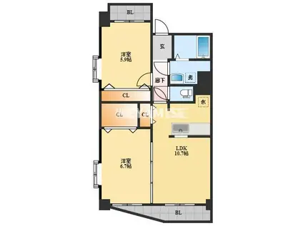 パラディ ヒラムネ I(2LDK/4階)の間取り写真