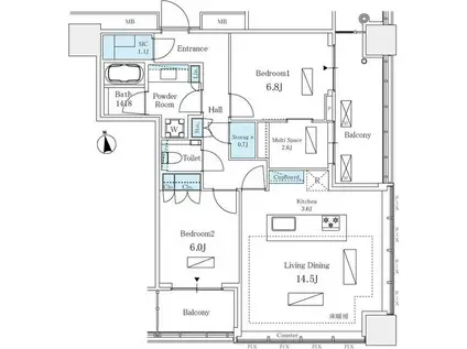 WORLD TOWER RESIDENCE(3SLDK/33階)の間取り写真