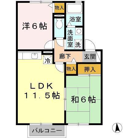 グランドゥール I(2LDK/2階)の間取り写真