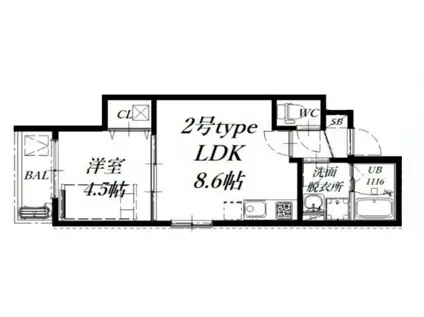 ディーポルタアベニュー(1LDK/2階)の間取り写真