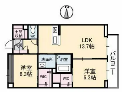 グレースセゾン 樹(2LDK/2階)の間取り写真