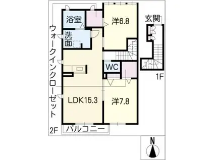 ファミール北一色 B棟(2LDK/2階)の間取り写真