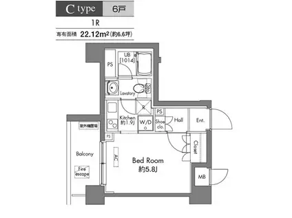 プラウドフラット早稲田(ワンルーム/2階)の間取り写真