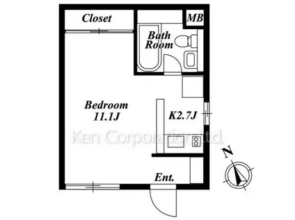 S-CORRIDOR(ワンルーム/1階)の間取り写真