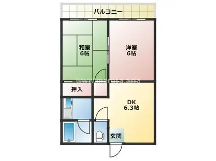 フローラ花山手B(2DK/2階)の間取り写真