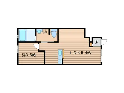 ライズ・フィルB(1LDK/1階)の間取り写真