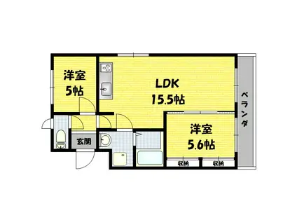 マンション緑黒石B棟(2LDK/4階)の間取り写真