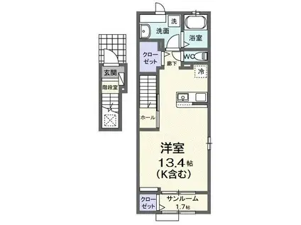 静岡県静岡市駿河区 2階建 築2年(ワンルーム/2階)の間取り写真