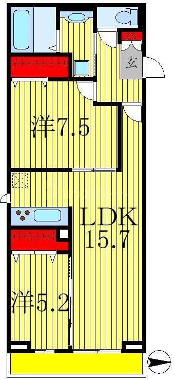 FERRO PALAZZO B棟(2LDK/3階)の間取り写真