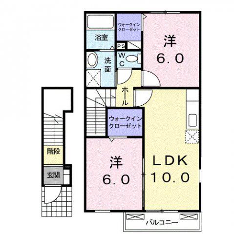ビューティフル ムーン II(2LDK/2階)の間取り写真