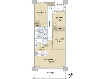 パークスクエアさいたま新都心エアーズコート(3LDK/10階)の間取り写真