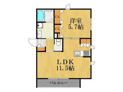 ESPOIR紺屋町(1LDK/2階)の間取り写真